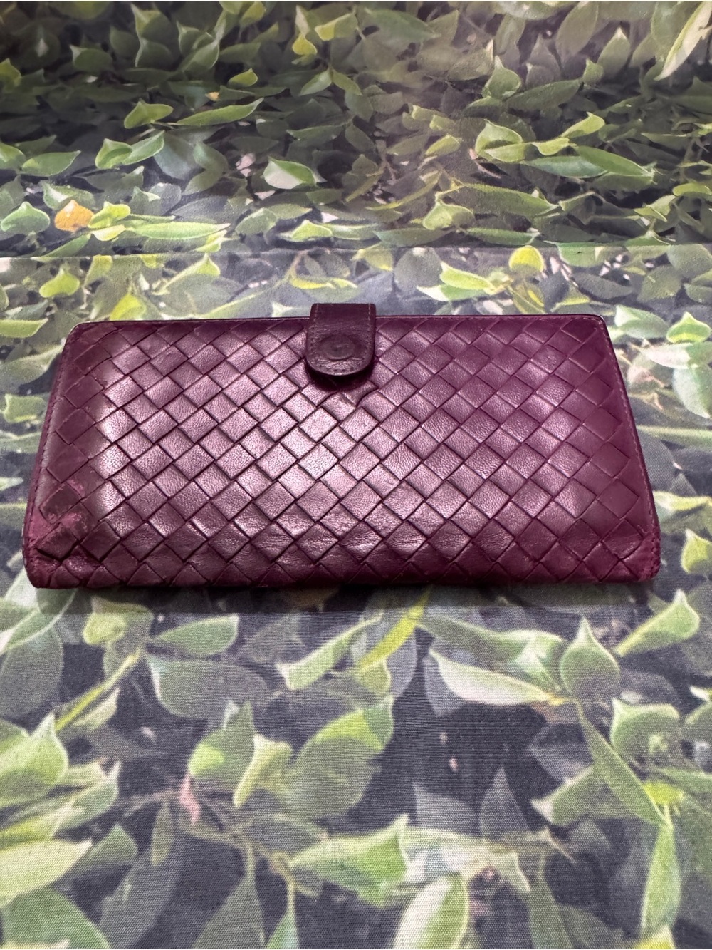 Bottega Woven Leather Long Wallet - Plum